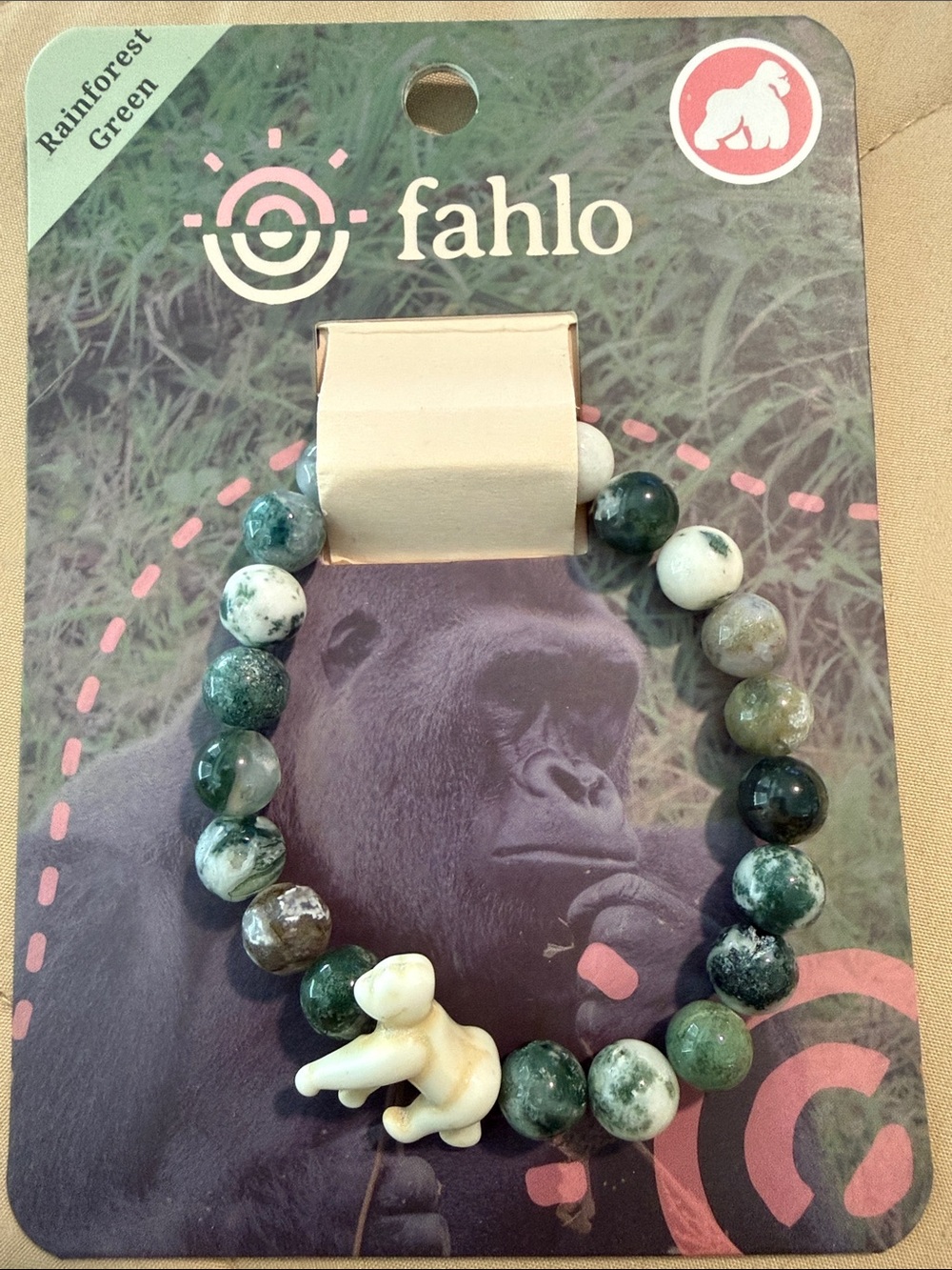 Fahlo Adopt An Animal Bracelet - Gorilla (track it)- Rainforest Green